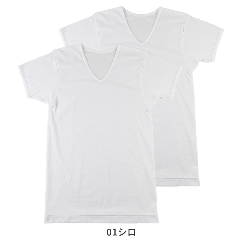 tシャツ v首 シャツ メンズ 半袖 2枚組 吸汗速乾 M L LL vネック カノコ 肌着 下着 インナー 綿混 無地 ホワイト 白 プレゼント ギフト 父の日 敬老の日 (在庫限り)