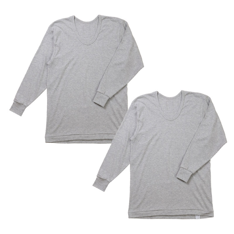 2枚組 綿100% メンズ インナー 肌着 長袖 tシャツ U首 厚地 M L LL クルーネック 下着 インナーシャツ 綿 コットン 無地 ホワイト 白 秋 冬 春 30代 40代 50代 60代