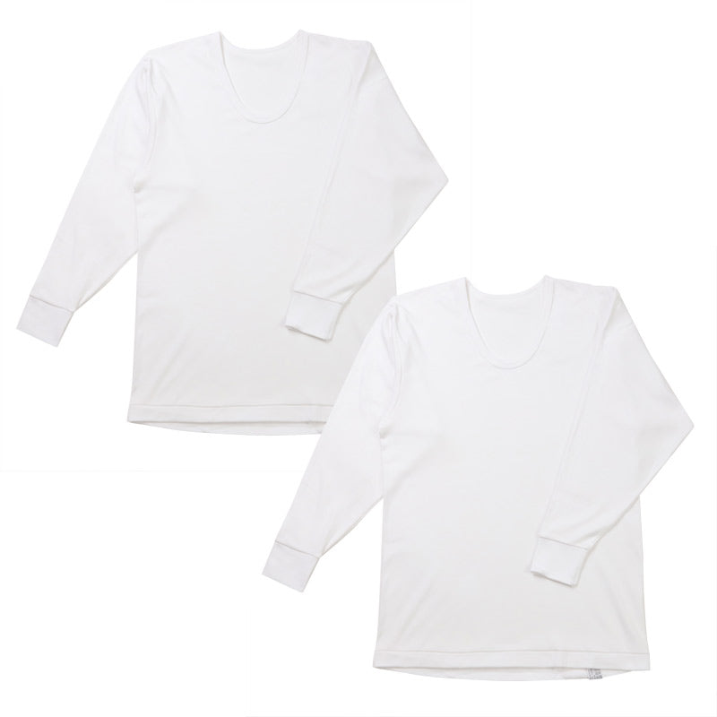 2枚組 綿100% メンズ インナー 保温 あったか 肌着 長袖 tシャツ U首 厚地 M L LL あったかインナー 遠赤外線 下着 インナーシャツ 綿 コットン 無地 秋 冬 30代 40代 50代 60代