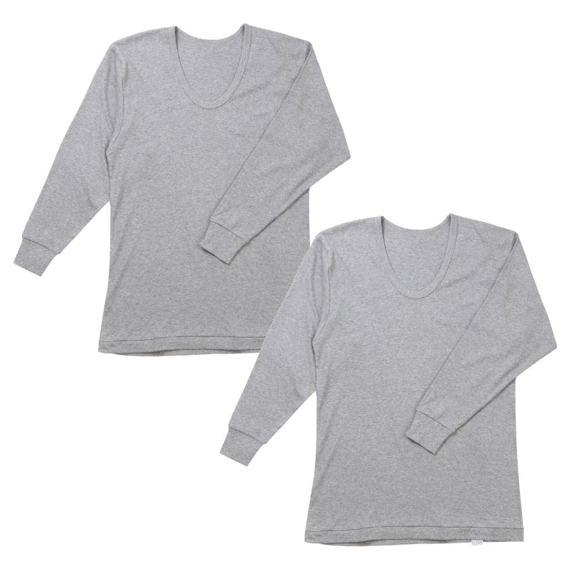 2枚組 綿100% メンズ インナー 保温 あったか 肌着 長袖 tシャツ U首 厚地 M L LL あったかインナー 遠赤外線 下着 インナーシャツ 綿 コットン 無地 秋 冬 30代 40代 50代 60代 (在庫限り)