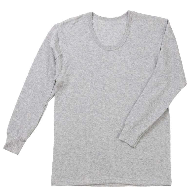 表裏綿100% メンズ キルト インナー 保温 あったか 長袖 tシャツ U首 M L LL 肌着 厚地 あったかインナー 下着 インナーシャツ 綿 コットン 無地 寒さ対策 冷え対策 秋 冬 30代 40代 50代 60代 (在庫限り)