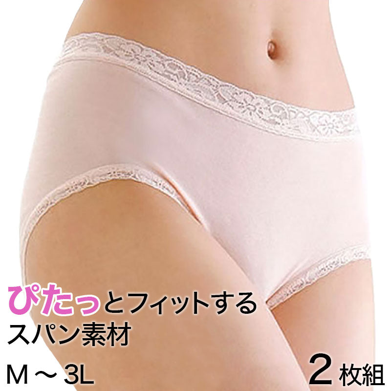 ショーツ レディース 綿 スパンショーツ 2枚組 M~3L (下着 女性 コットン パンツ ショーツ シンプル 無地 大きいサイズ 3l 肌着 インナー) (婦人肌着) (取寄せ)