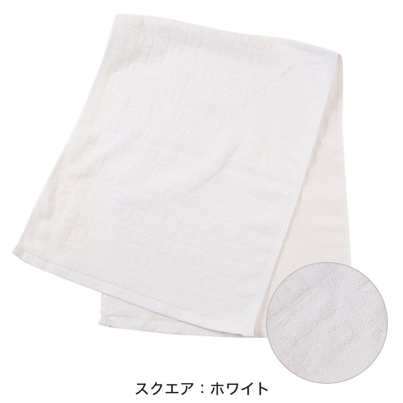300匁 ジャカードフェイスタオル 12枚セット 約34cm×86cm (タイル柄タオル 綿100% コットン 白) (送料無料) (在庫限り)