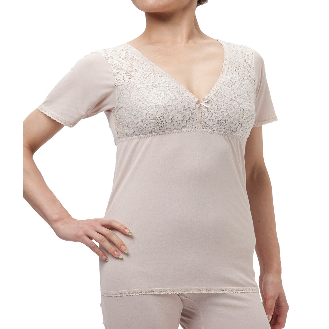 レディース 3分袖 カップ付き インナー ノンワイヤー M~3L (半袖 肌着 下着 ゆったり 丈長め シャツ シニア 吸汗速乾 大きいサイズ 日本製)