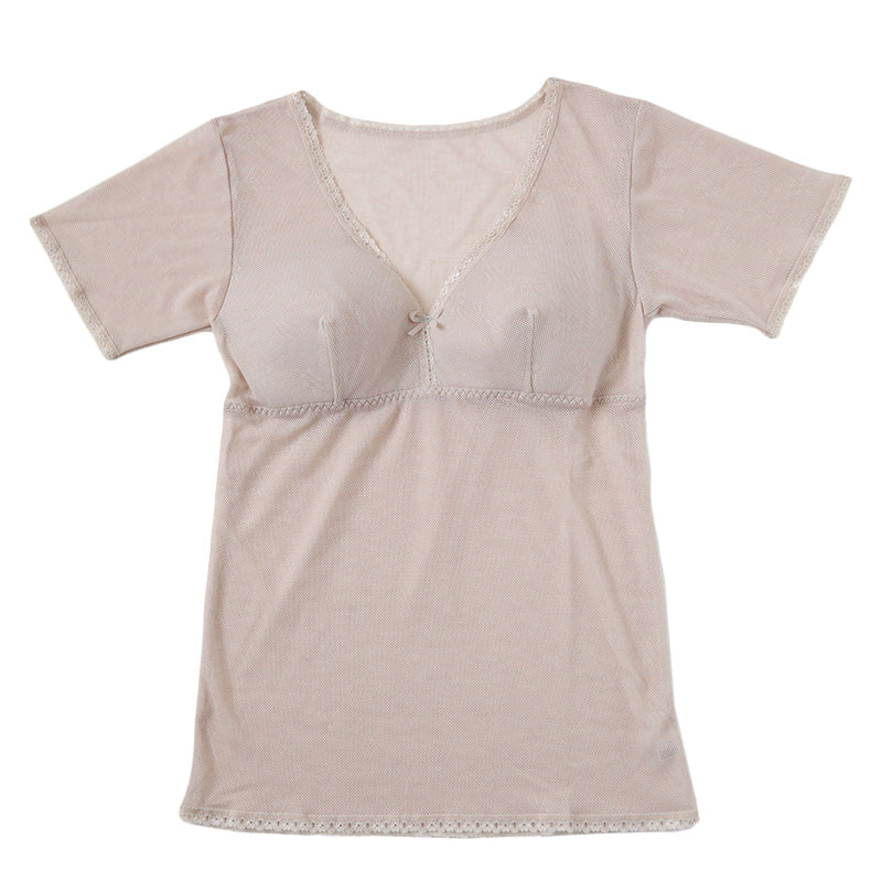 メッシュ ブラキャミ 半袖 インナー レディース 日本製 M~3L 下着 ノンワイヤーブラ 夏 涼しい さらさら サラサラ カップ付き 締め付けない 敏感肌 蒸れない らくらく 大きいサイズ LL 3L 軽い 軽量 薄い シニア 50代 60代 (在庫限り)