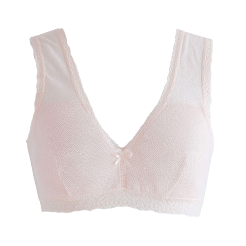 メッシュ ブラ 楽々ブラ 前開き 日本製 M~3L (ノンワイヤー ホックなし ブラジャー 夏 涼しい さらさら サラサラ カップ付き 締め付けない 敏感肌 蒸れない らくらく 大きいサイズ LL 3L 軽い 軽量 薄い シニア 50代 60代)