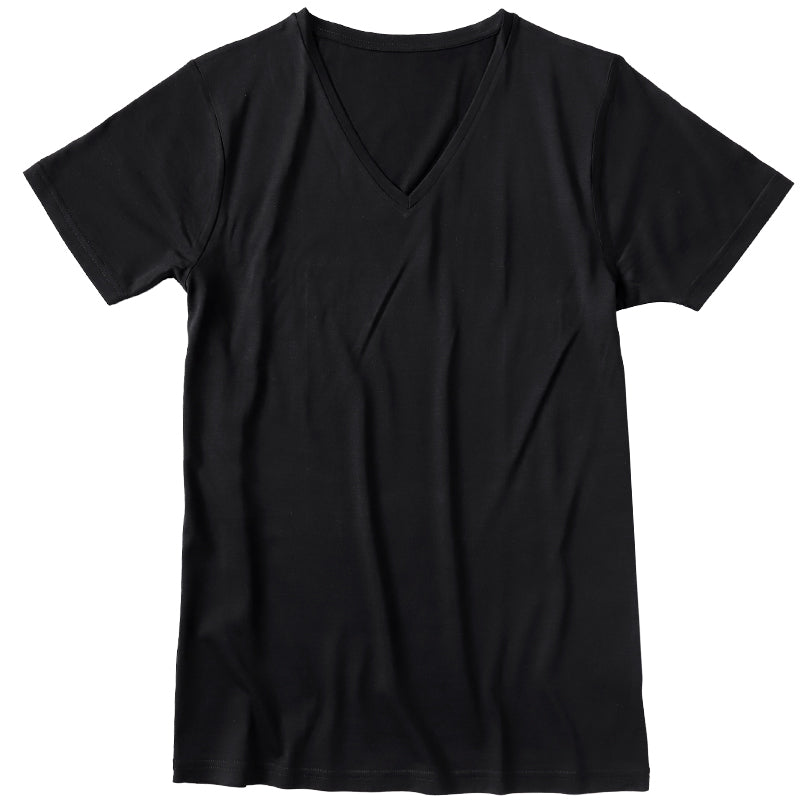 メンズ シルク&コットン 半袖 Vネックシャツ M~LL (白 半袖シャツ 絹 綿 綿混 絹混 V首 Tシャツ 無地) (送料無料)