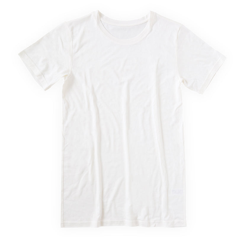 メンズ シルク&コットン 半袖 丸首 シャツ M~LL (白 半袖シャツ 絹 綿 綿混 絹混 Tシャツ 無地) (送料無料)