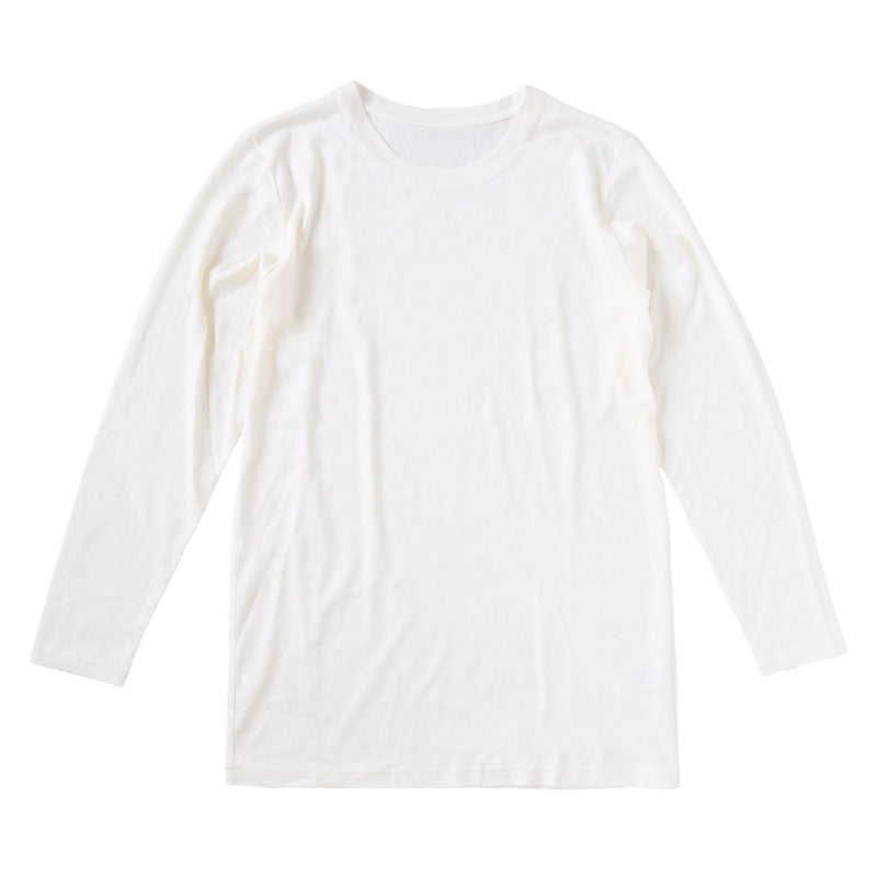 メンズ シルク&コットン 長袖 丸首 シャツ M~LL (白 長袖シャツ 絹 綿 綿混 絹混 Tシャツ 無地) (送料無料)