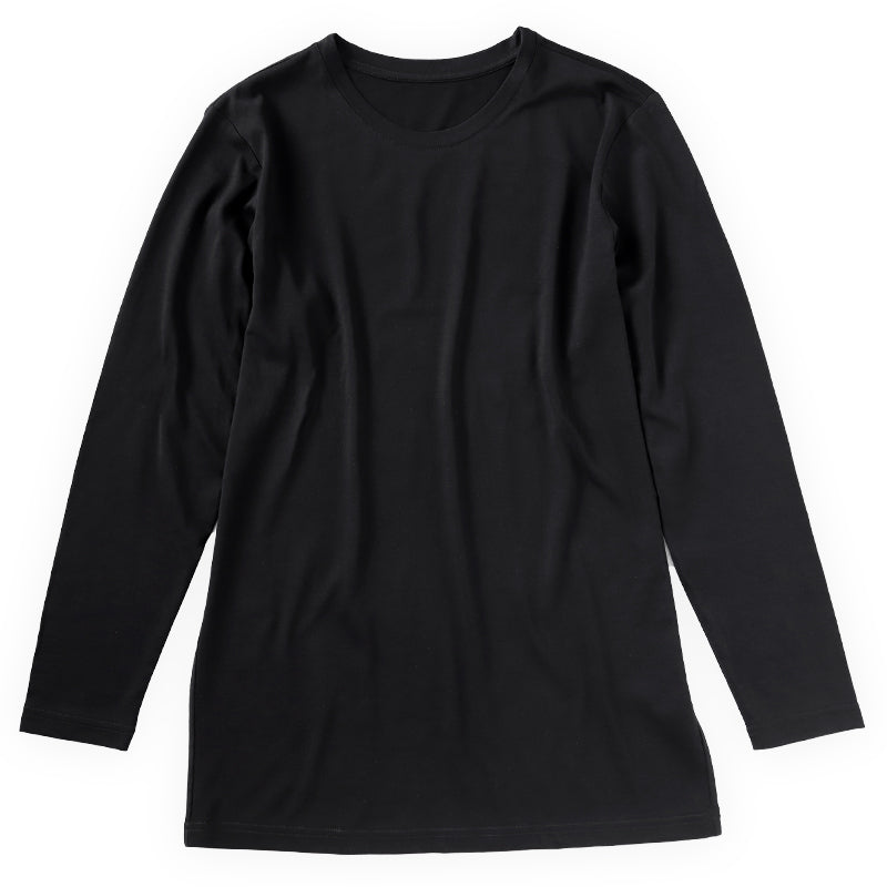 メンズ シルク&コットン 長袖 丸首 シャツ M~LL (白 長袖シャツ 絹 綿 綿混 絹混 Tシャツ 無地) (送料無料)