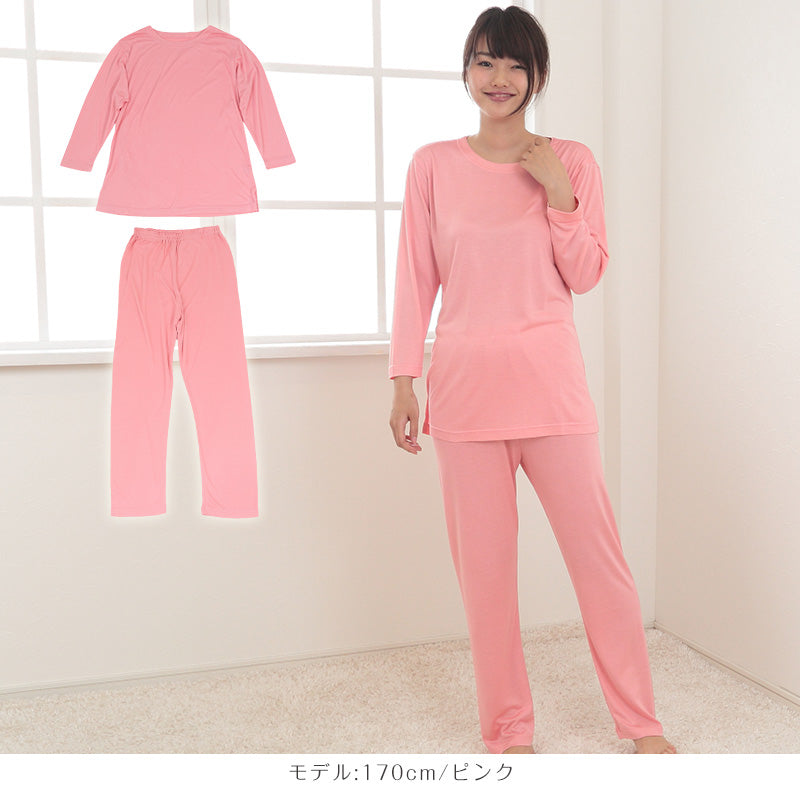 シルク100% パジャマ レディース 長袖 ニット M L LL シルク シルクニット 薄手 部屋着 ルームウェア 上下セット おしゃれ かわいい 女性 春 夏 秋 絹100% ナイトウェア 寝間着 敬老の日 ギフト 母の日 (送料無料)