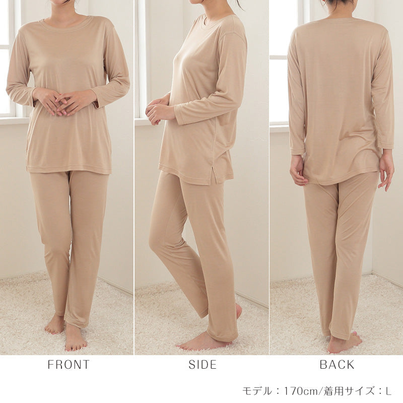 シルク100% パジャマ レディース 長袖 ニット M L LL シルク シルクニット 薄手 部屋着 ルームウェア 上下セット おしゃれ かわいい 女性 春 夏 秋 絹100% ナイトウェア 寝間着 敬老の日 ギフト 母の日 (送料無料)