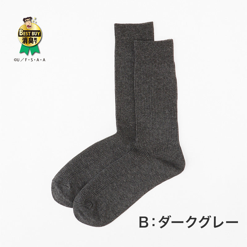 ひろしコラボソックス リブクルーソックス メンズ 靴下 23-25cm・27-29cm ビジネスソックス スクールソックス カジュアル 消臭 男性 男子 紳士 クルーソックス