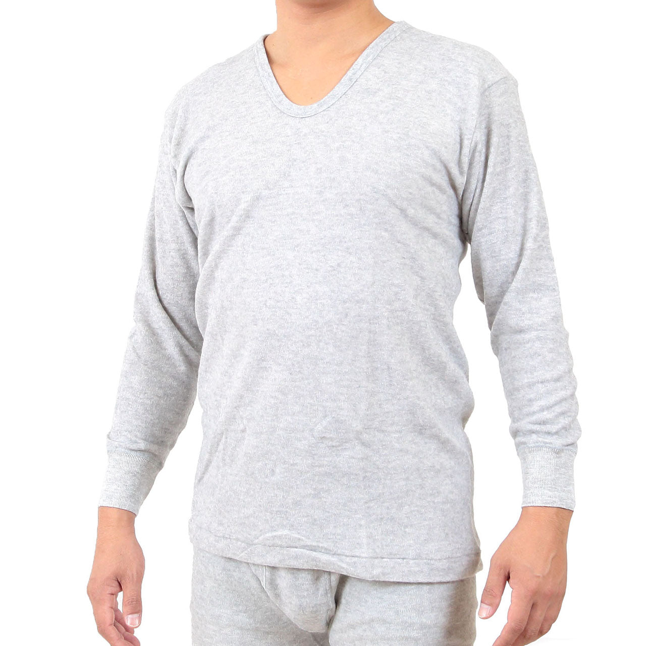 紳士 肌着 長袖 インナー カシミヤ入り M・L (メンズ 暖かい 冷え 下着 シャツ Uネック 長袖インナー 遠赤 両面起毛 M L) (在庫限り)