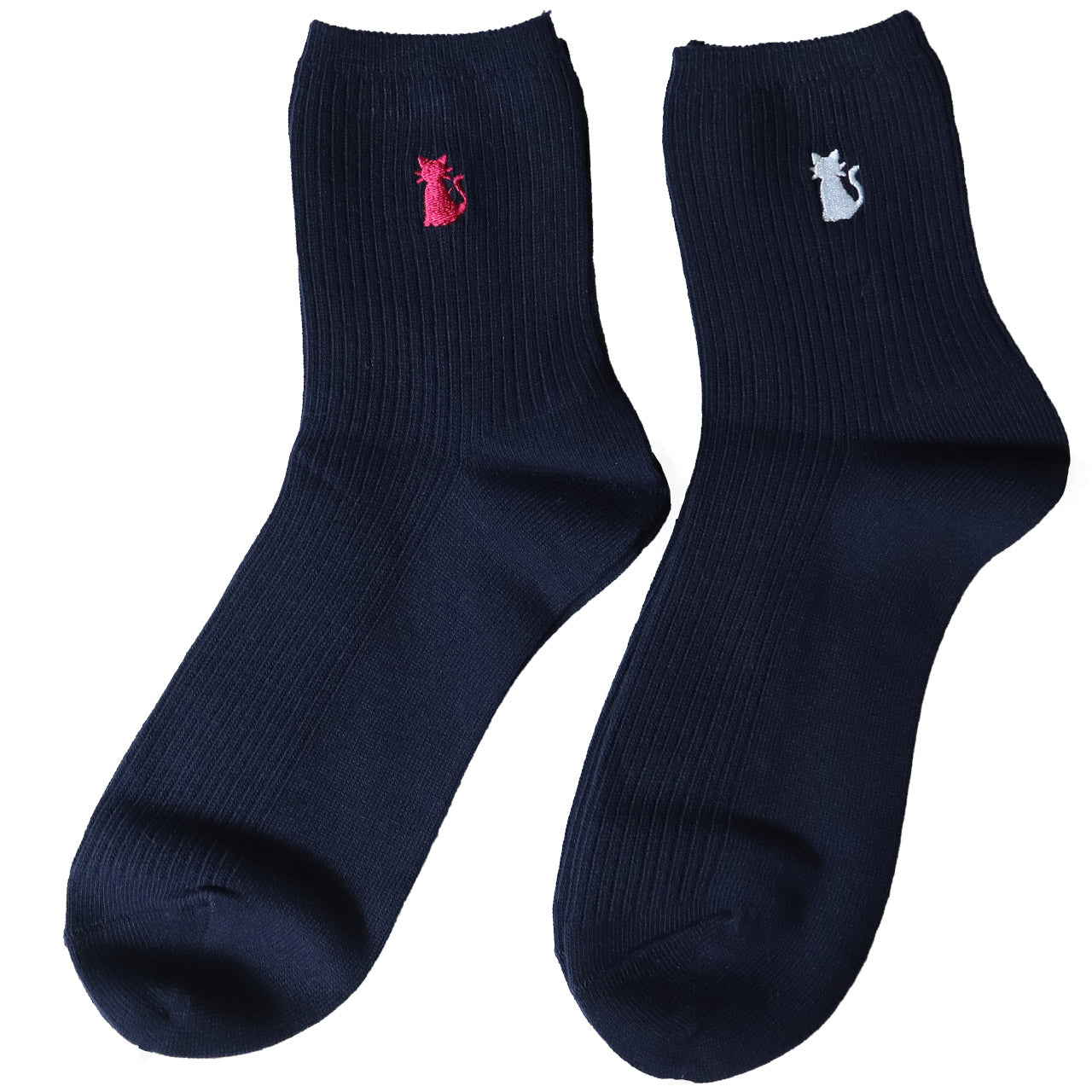 スクールソックス ワンポイント 紺 クルーソックス 女子 14cm丈・18cm丈 2足セット 23~25cm (靴下 黒 中学生 高校生 ショート 通学 ソックス 男子 かわいい) (在庫限り)