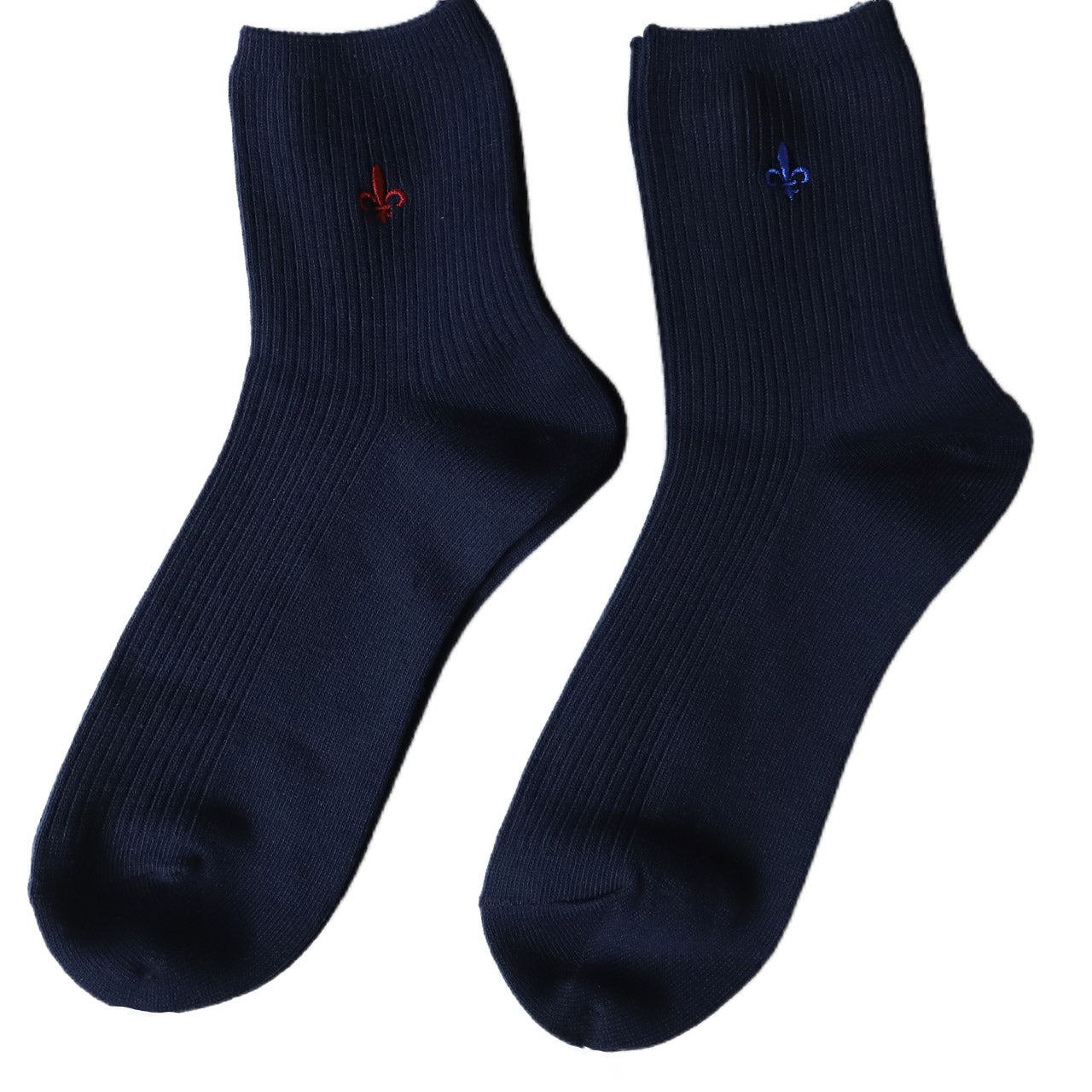 スクールソックス ワンポイント 紺 クルーソックス 女子 14cm丈・18cm丈 2足セット 23~25cm (靴下 黒 中学生 高校生 ショート 通学 ソックス 男子 かわいい) (在庫限り)