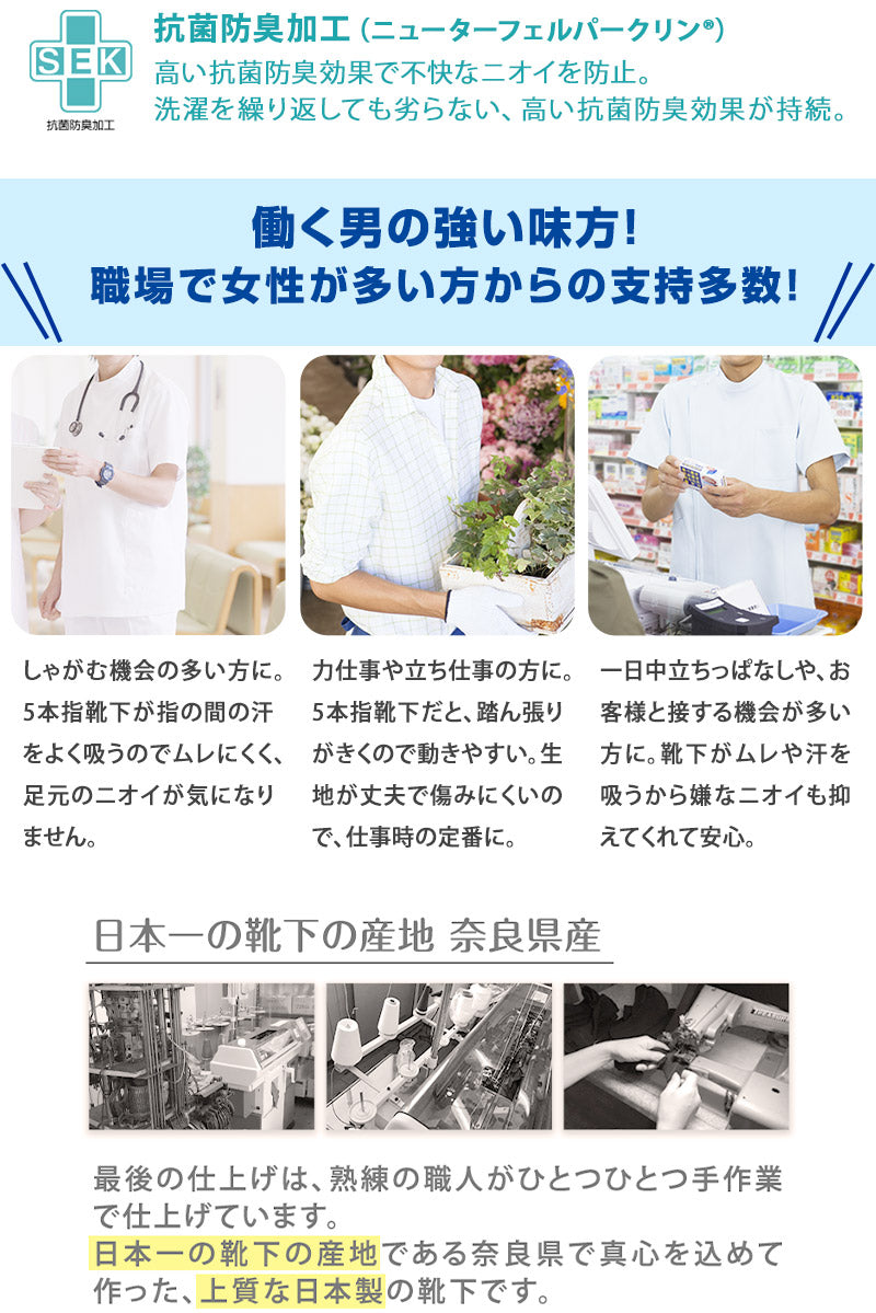5本指ソックス メンズ クルー丈 5足セット 24-27cm (五本指 靴下 ソックス カラフル 男性 メンズ 日本製 抗菌防臭 吸汗 高耐久) (在庫限り)