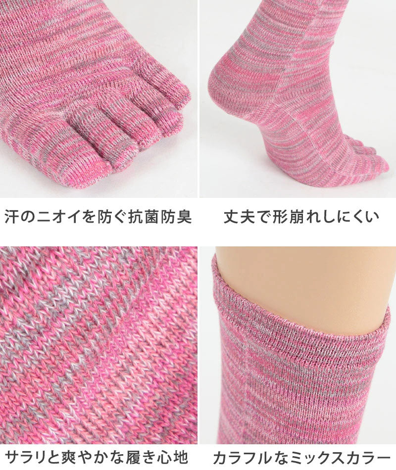 5本指ソックス レディース クルー丈 22-24cm (五本指 靴下 汗 ニオイ 5本指靴下 ムレ 足 冷え対策 冷え取り スポーツ 仕事 おしゃれ かわいい  抗菌防臭 吸汗 丈夫 しっかり 女性 日本製) (在庫限り)