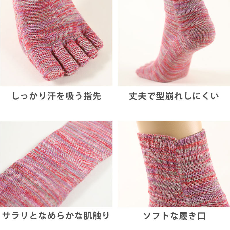 5本指ソックス レディース 口ゴム ゆったり 綿 5本指靴下 クルーソックス 22-24cm 五本指ソックス 靴下 クルー丈 ソックス カラフル カラー 女性 日本製 吸汗 丈夫 おしゃれ かわいい 締め付けない (在庫限り)