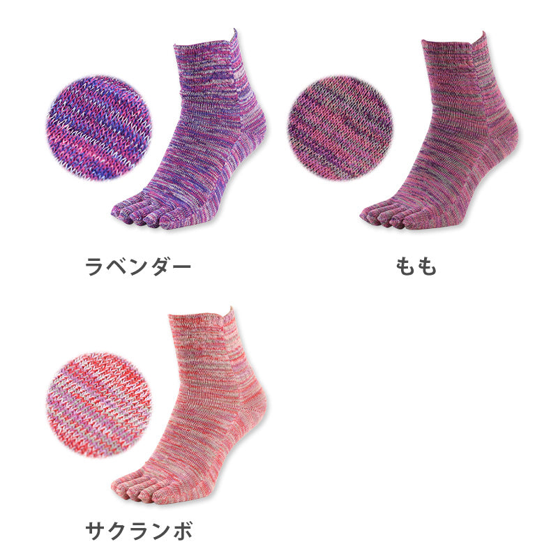 5本指ソックス レディース 口ゴム ゆったり 綿 5本指靴下 クルーソックス 22-24cm 五本指ソックス 靴下 クルー丈 ソックス カラフル カラー 女性 日本製 吸汗 丈夫 おしゃれ かわいい 締め付けない (在庫限り)