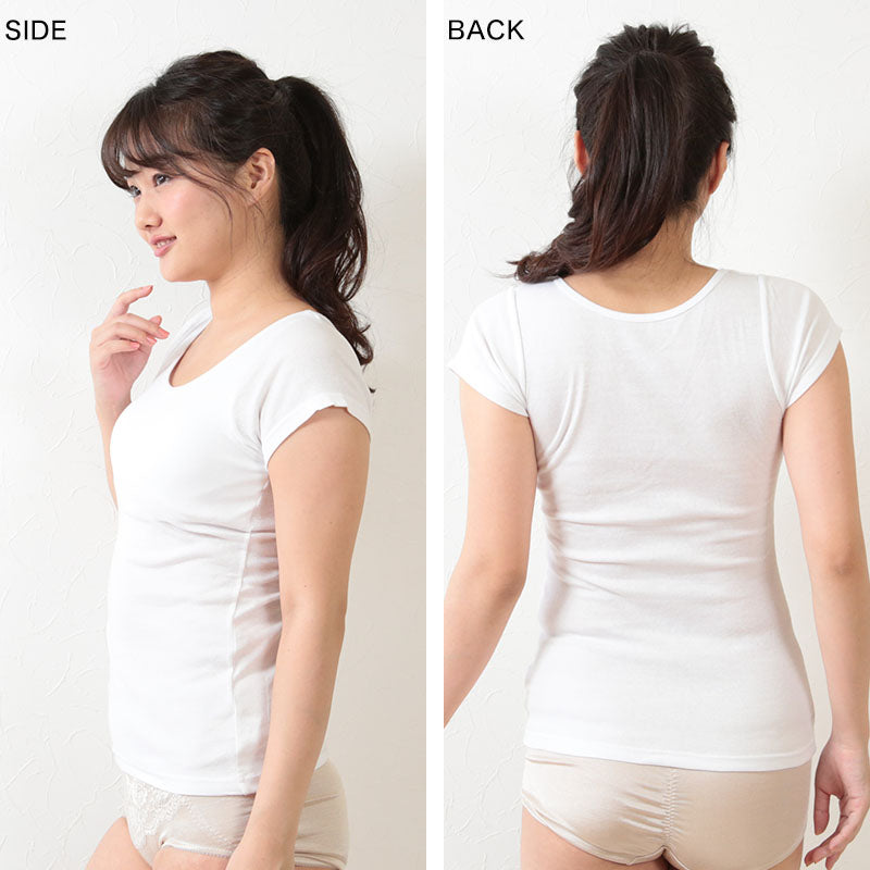 綿100% カップ付き 半袖 インナー 3枚組 M~LL (ブラトップ レディース 下着 綿 カップ付きインナー 無地 シャツ 肌着 締め付けない フレンチ袖 セット)