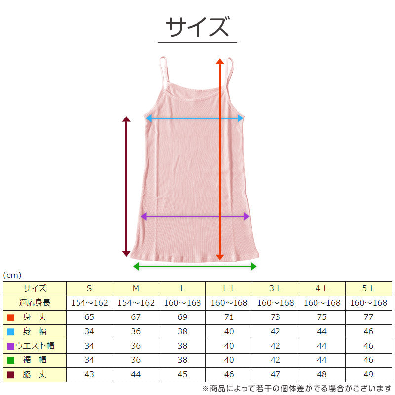 キャミソール 綿100% インナー レディース 肌着 リブ S~5L 婦人 下着 女性 締め付けない ノースリーブ 無地 シンプル コットン 大きいサイズ ll 3l 4l 5l ゆったり 締め付けない