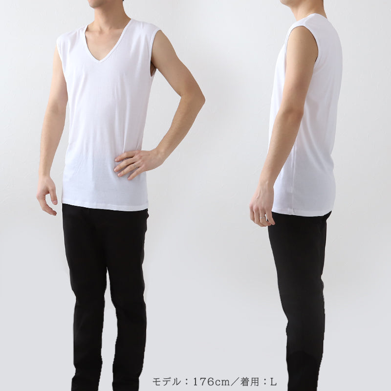 メンズ ノースリーブ 綿100% 深Vネック ランニング シャツ 3L~4L 大きいサイズ スリーブレス 下着 肌着 男性 紳士 インナー 抗菌 防臭 3L 4L 白 黒 V首