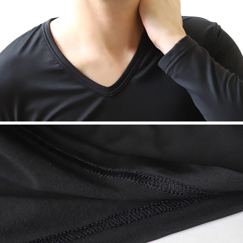 メンズ インナー 長袖シャツ Vネック V首 3L~5L (下着 長袖V首シャツ 3L 4L 5L ストレッチ 伸縮 冬 男性 防寒 冷え 大きいサイズ)