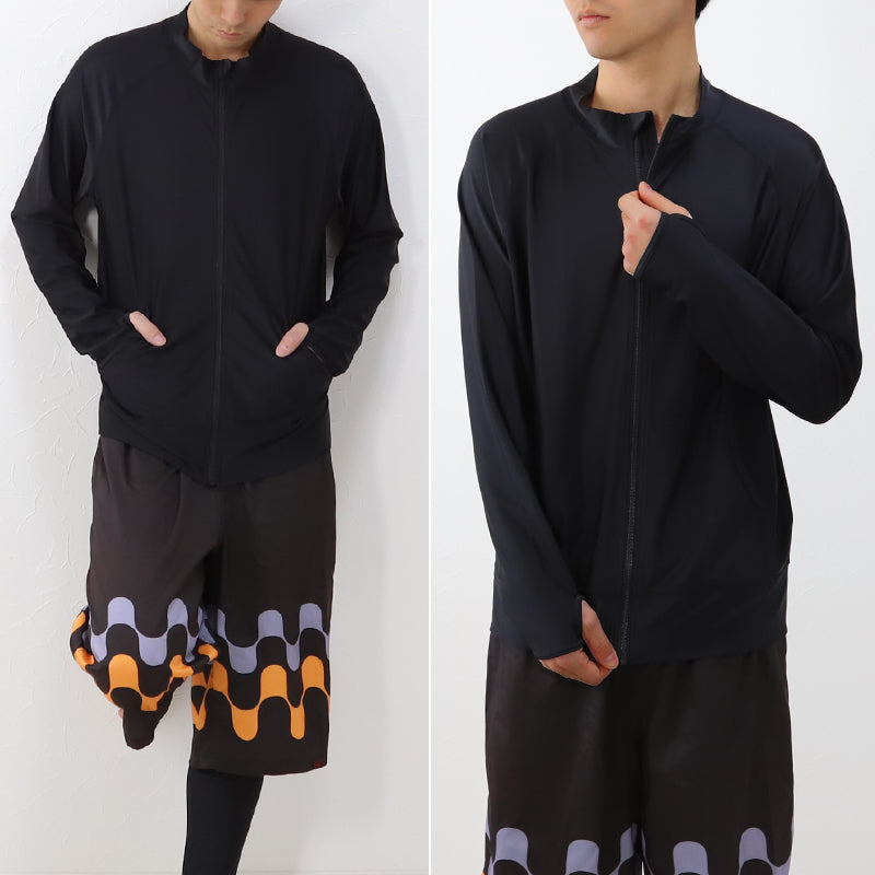 ラッシュガード 長袖 メンズ フードなし ジップ S~4L 大きいサイズ 3l 4l 男子 水着 黒 スイムウェア スポーツウェア スポーツ UVカット