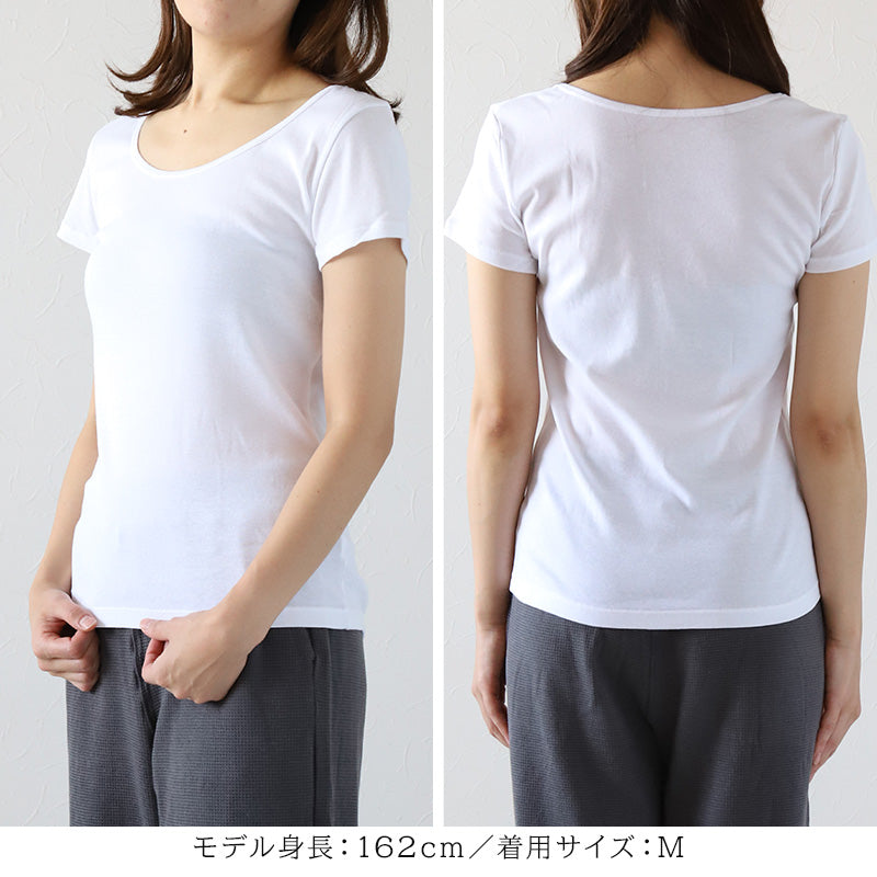 綿100% インナー レディース 半袖 2分袖 tシャツ S~LL 肌着 綿 シャツ 下着 女性 婦人 コットン 無地 白 グレー 黒 ベージュ シンプル