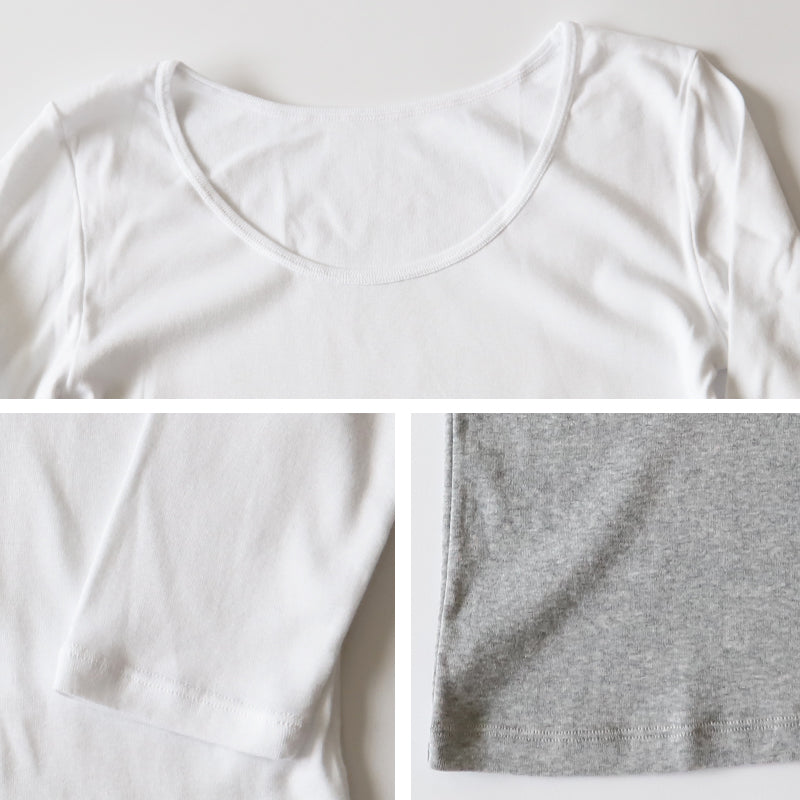 綿100% 長袖 インナー レディース 8分袖 シャツ S~LL 肌着 下着 綿 コットン tシャツ トップス 薄手 無地 シンプル 白 グレー 黒 ベージュ 女性 婦人 防臭 S M L LL