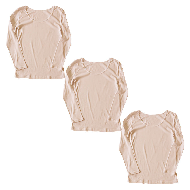 綿100% 長袖 インナー レディース 8分袖 シャツ 3枚セット S M L LL 肌着 下着 綿 コットン tシャツ トップス 薄手 無地 シンプル 白 グレー 黒 ベージュ 女性 婦人 防臭 定番 ベーシック 通年 オールシーズン 春 秋 冬 綿100% コットン100% 3枚組