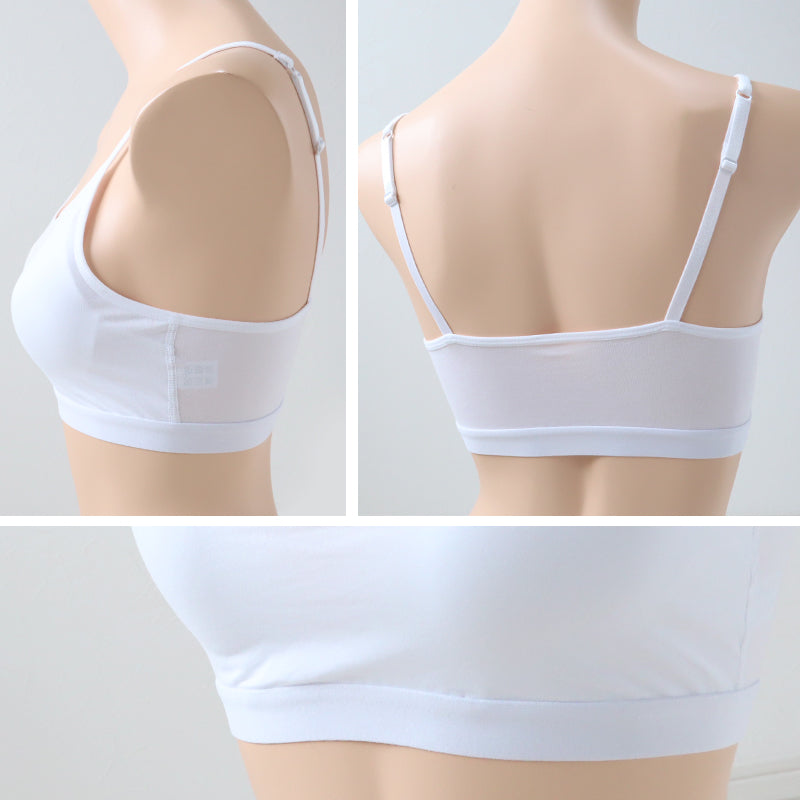 ノンワイヤーブラ 綿 カップ付き 肩ひも型 ハーフトップ 大きなサイズ 3L・4L (下着 綿混 インナー リラックス 楽) (在庫限り)
