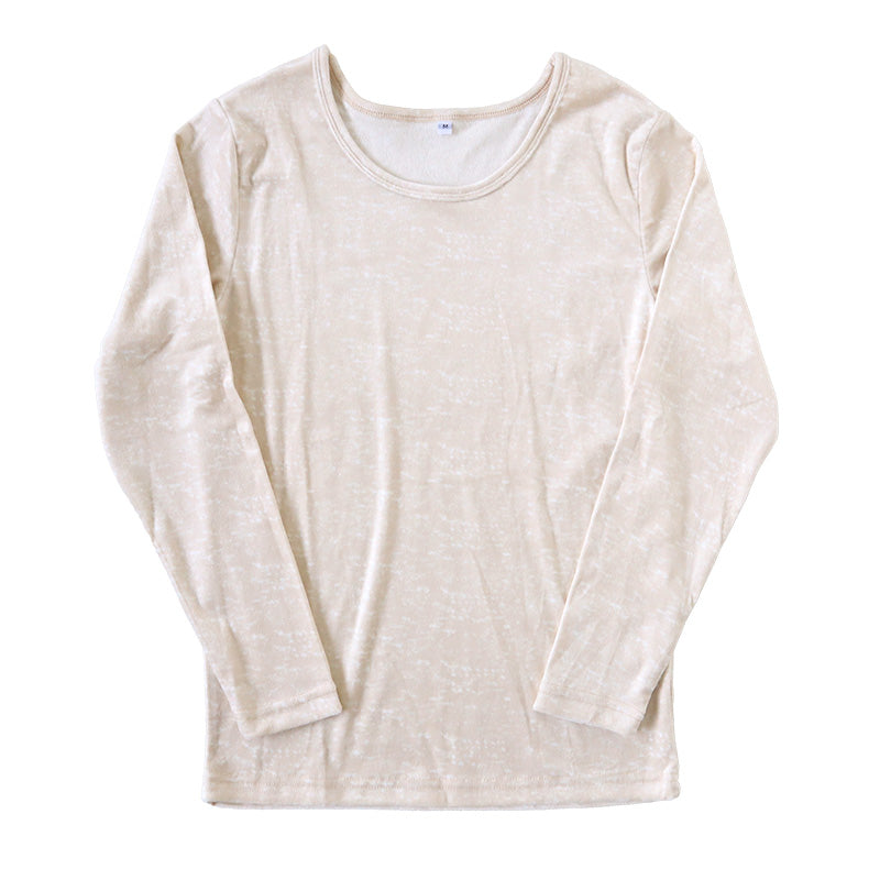 レディース ベロア インナー 暖か 裏起毛 長袖 婦人 長袖シャツ 下着 M~LL 無地 丸首 あったかインナー 起毛 暖かい トップス 防寒 冷えとり 冬 アンダーウェア 肌着 (在庫限り)