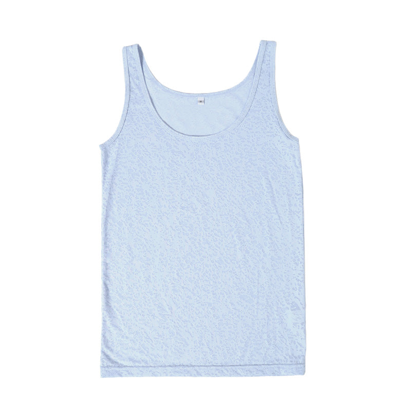 タンクトップ レディース インナー 冷感 ノースリーブ 接触冷感 肌着 ジャガード M L LL 婦人 黒 白 青 下着 (在庫限り)