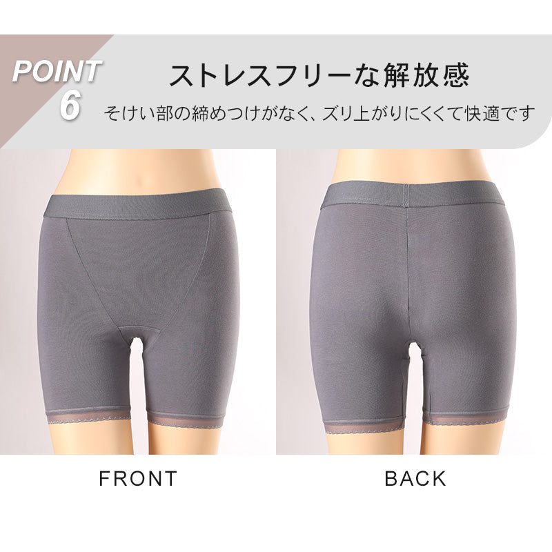 ボトム ショーツ 3分丈 レディース 綿 レース S M L LL 3L 4L ロングショーツ 三分丈 無地 パンツ コットン 大きいサイズ シンプル ストレッチ インナー 婦人 肌着 パンティ ズボン下 綿混