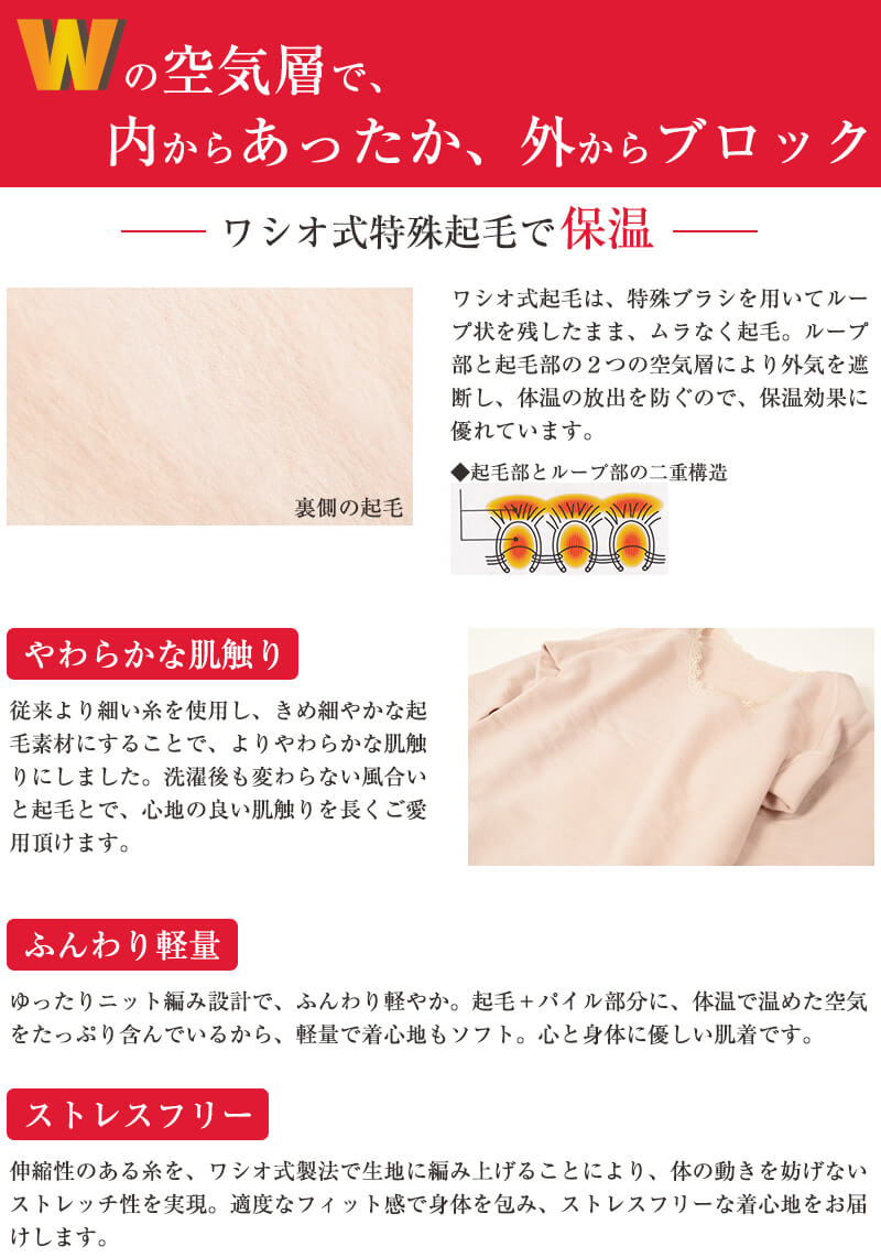 もちはだ 3671 サムナイ レディース インナー 長袖 裏起毛 M~LL 冬 婦人 シャツ 暖かい 厚手 防寒 肌着 下着 スリーマー M L LL (送料無料)