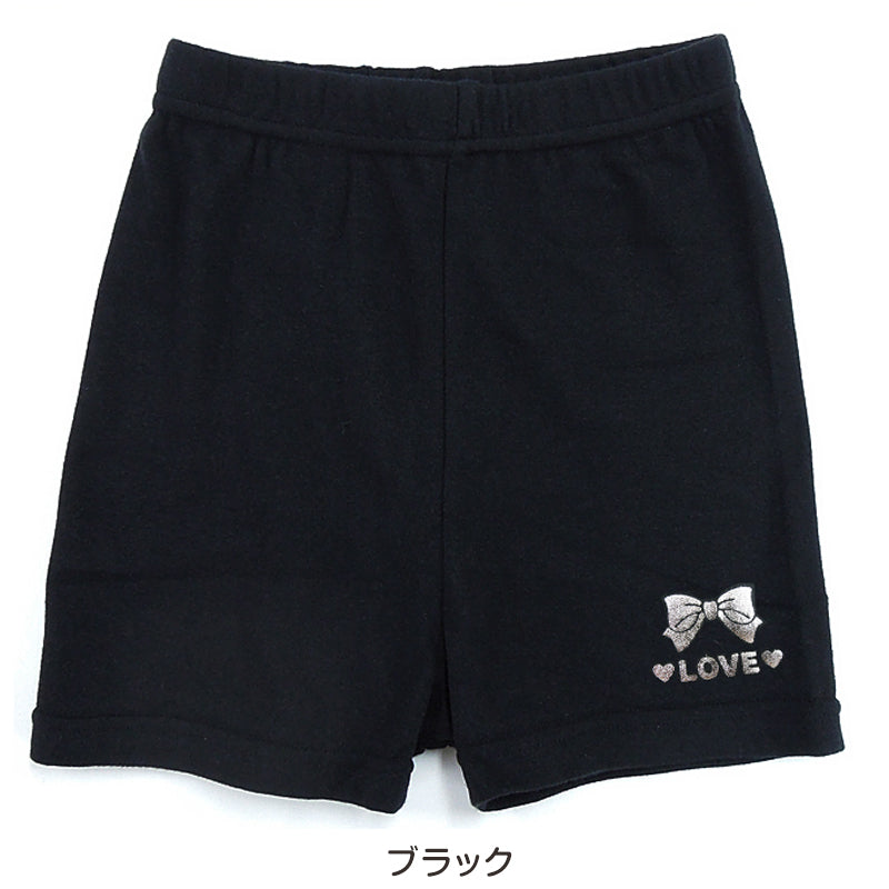 キッズ レギンス 1分丈 スパッツ 綿100% 100cm~160cm 子供 女の子 オーバーパンツ 一分丈 黒 インナー パンツ ワンポイント ジュニア 女子 下着