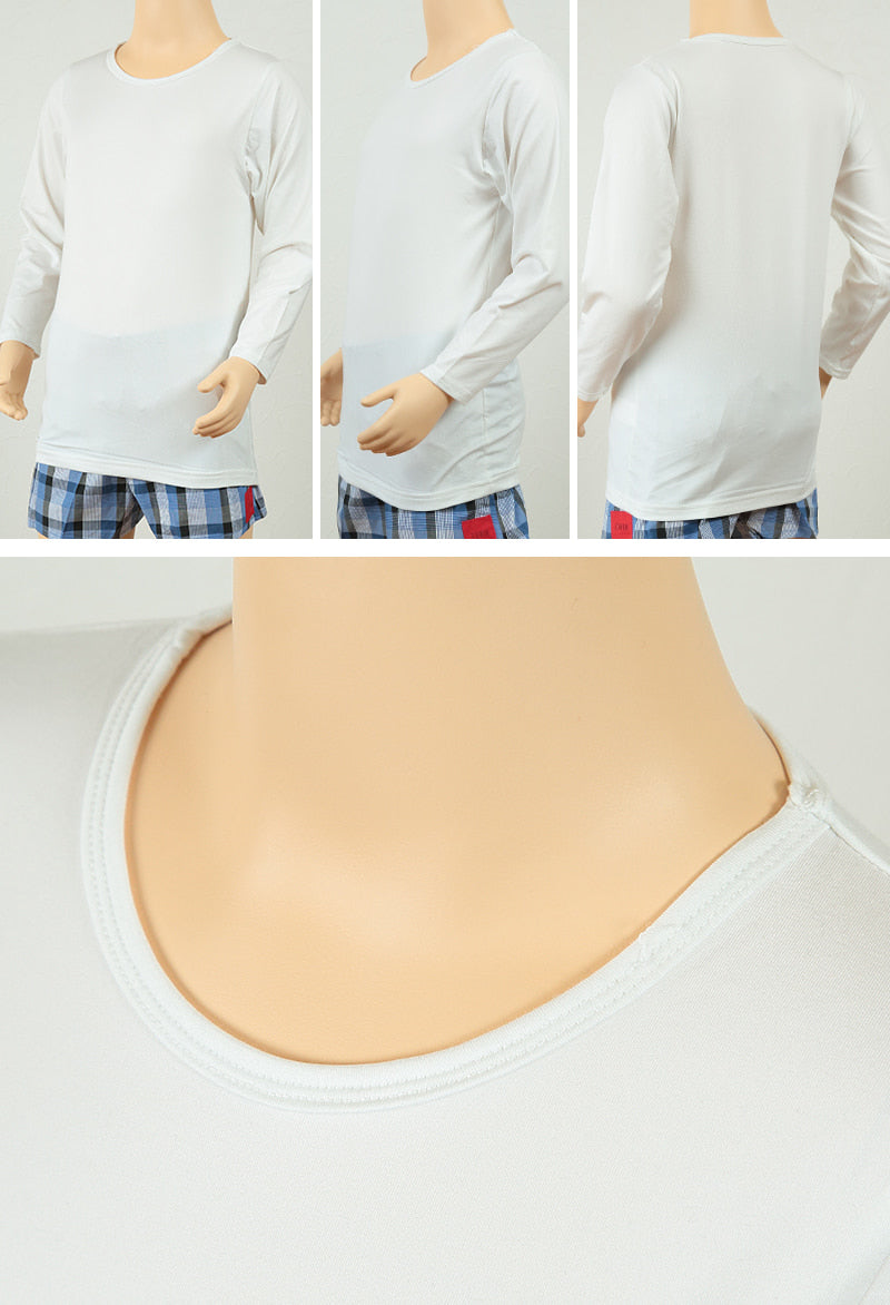 Suteteko 男児裏起毛長袖丸首シャツ 140cm~160cm (男の子 男子 ボーイズ 子供用 ジュニア 下着 肌着 アンダーウェア インナー 白 黒) (在庫限り)