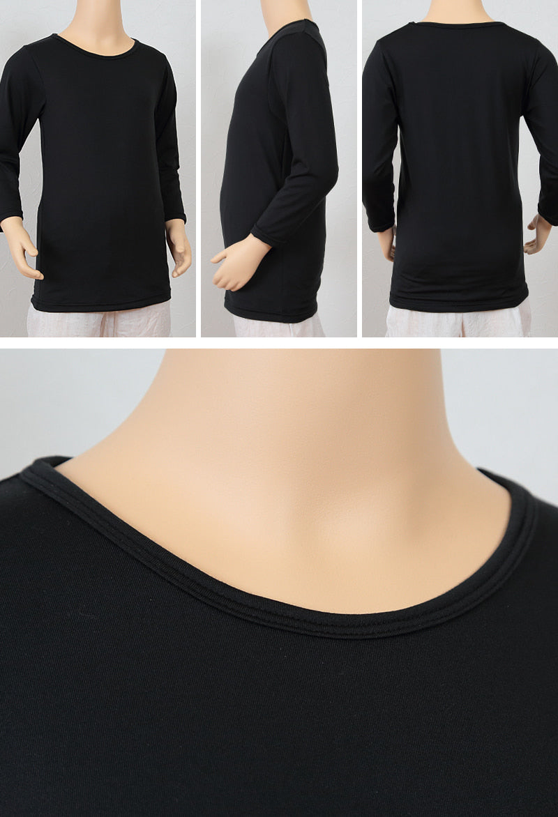 Suteteko 女児裏起毛8分袖スリーマー 140cm~160cm (女の子 女子 ガールズ 子供用 ジュニア 下着 肌着 アンダーウェア インナー 黒) (在庫限り)