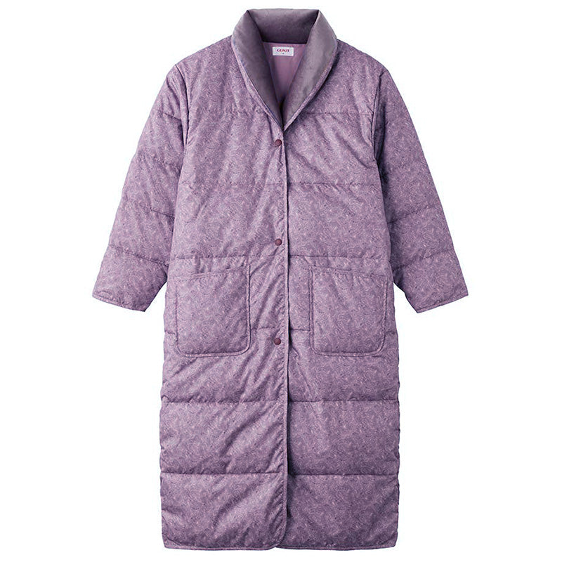 レディース ガウン 羽毛 暖かい 冬用 ルームウェア S M L 防寒 部屋着 ナイトガウン 女性用 軽い あったか 羽織り 室内着 前開き ピンク パープル グンゼ おうち時間 在宅ワーク 冷え対策 リラックスウェア 寝間着 シンプル ギフト プレゼント 母の日 (送料無料)