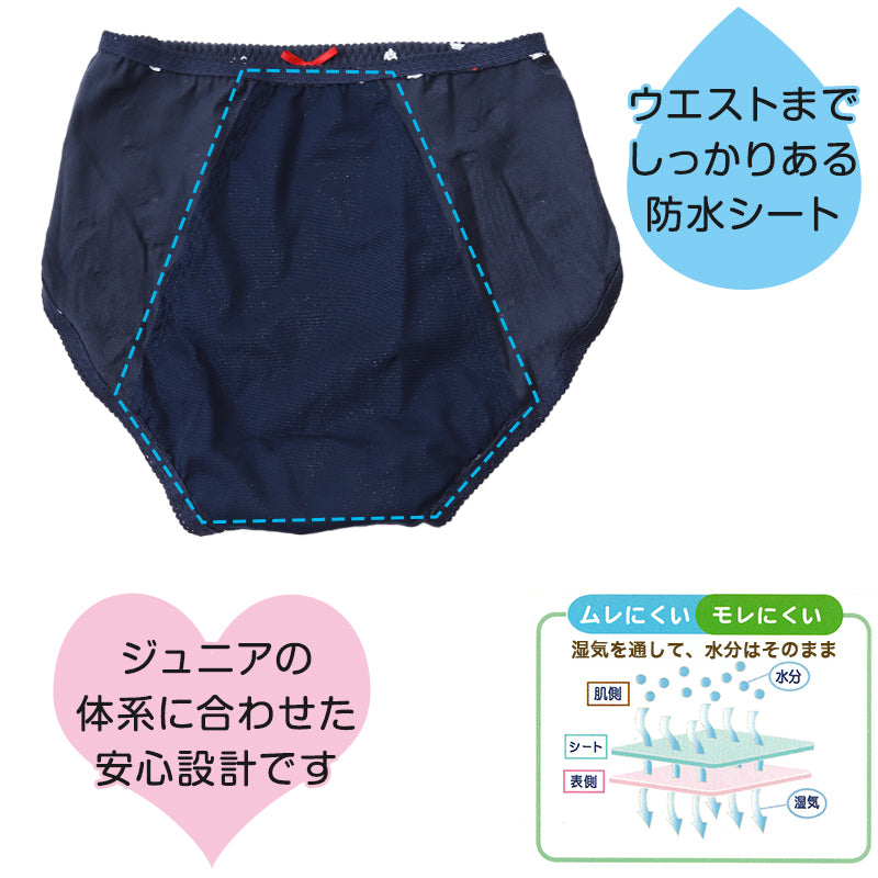 ジュニア用 サニタリーショーツ 夜用 子供 生理用ショーツ 綿 羽つき 150~165cm (女の子 下着 パンツ 女子 サニタリー 羽根つき インナー 小学生 中学生 生理用パンツ ナイト用) (在庫限り)