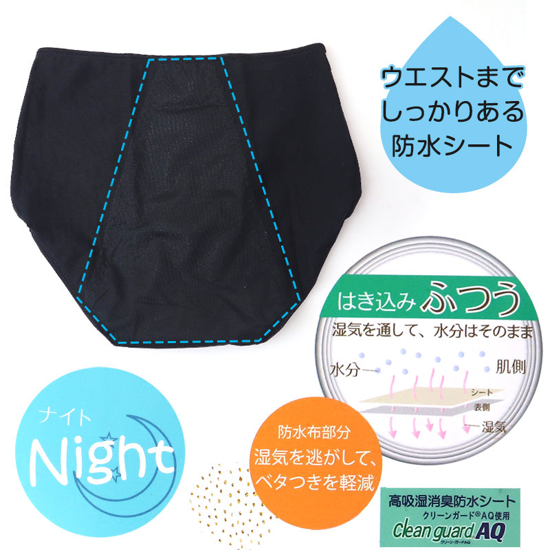 レディース ナイト用 サニタリーショーツ 綿混 M~LL 下着 パンツ サニタリー インナー 生理用パンツ ナイト用