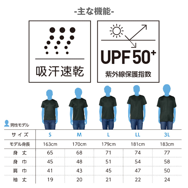 男女兼用 ユニセックス Tシャツ ドライ 半袖 クルーネック 薄手 吸汗速乾 紫外線カット UPF50+ 3.5オンス 涼しい 快適 ストレッチ 伸縮性 メンズ レディース スポーツ アウトドア 白 黒 グレー 赤 青 ベージュ 緑 ネイビーピンク 黄色 紫 S M L LL 3L (取寄せ)