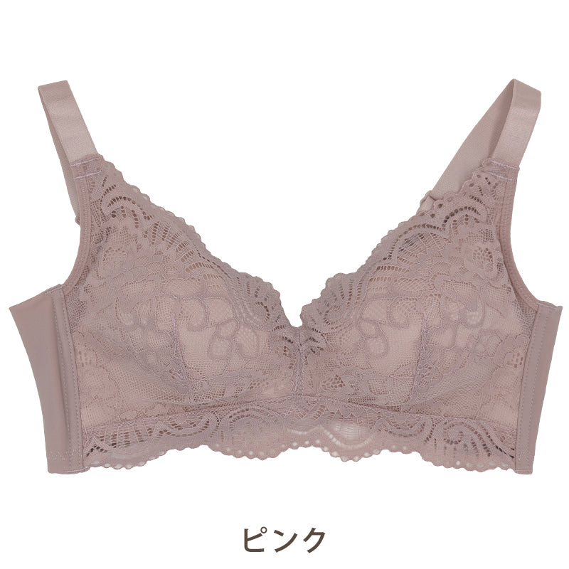 ノンワイヤーブラ レディース らくちん レース 脇高 幅広ストラップ M~3L ノンワイヤー ブラジャー らくらく 大きいサイズ 大きめ L LL 3L (在庫限り)