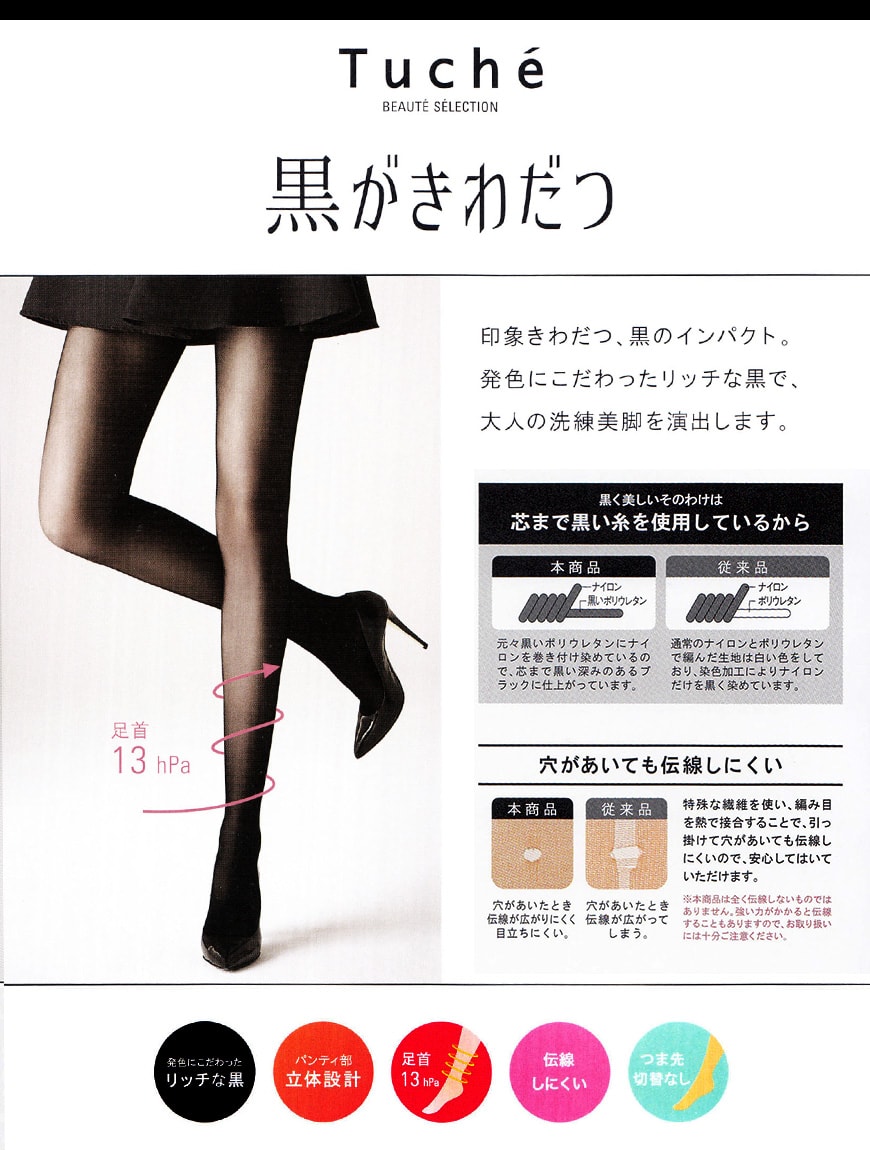 グンゼ Tuche クロスト 着圧PS 黒がきわだつ 着圧パンティストッキング M-L~L-LL (GUNZE トゥシェ レディース) (在庫限り)
