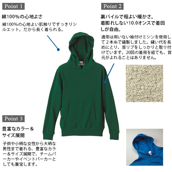 パーカー スウェット プルオーバーパーカ プルオーバー S~XXL 10.0オンス アウター ユナイテッドアスレ ユニセックス 男女兼用 レディース メンズ 綿100 裏パイル (取寄せ)