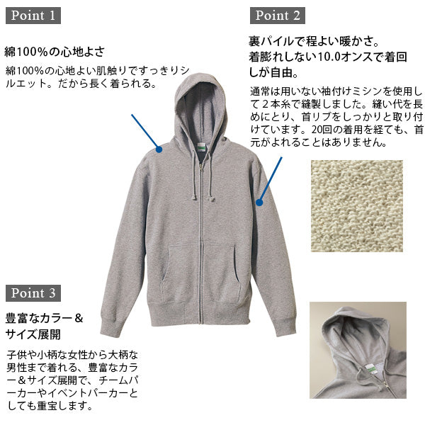 レディース 10.0オンス スウェットフルジップパーカ S~XXL (United Athle レディース アウター パーカー カラー) (取寄せ)