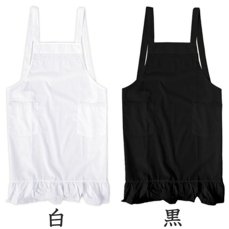 エプロン シンプル クロス X型 黒 白 無地 レディース フォーマル M-L フリル サロンエプロン レトロ カフェ 喫茶店 冠婚葬祭 料理