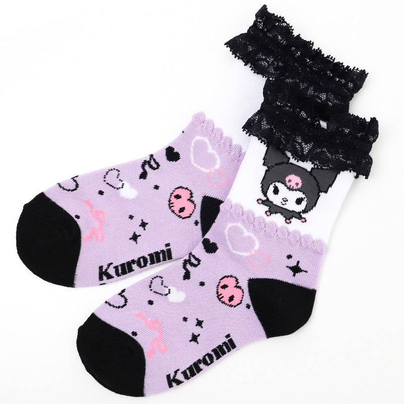 キッズ 靴下 女の子 ソックス フリル レース ロークルーソックス キャラクター プリンセス サンリオ 綿混 かわいい 子供靴下 キッズソックス 15-20cm 通園 通学 ガールズ ラプンツェル アリエル キティ シナモロール